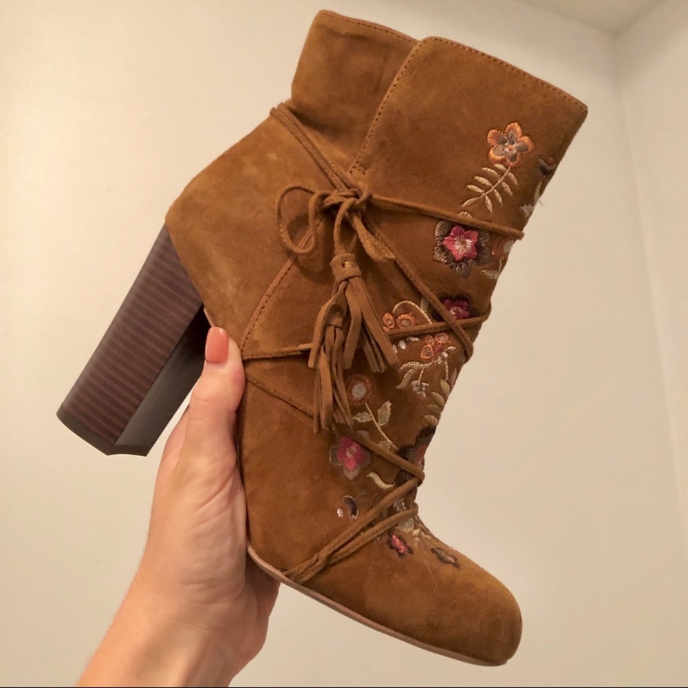Sam Edelman Brown Suede + Floral Booties
